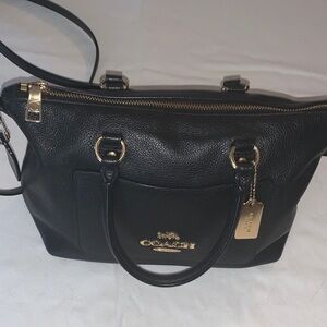 Coach Black Leather Satchel with Gold Accents w crossbody strap